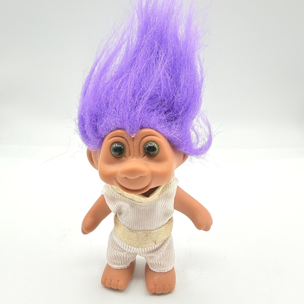 TNT Troll Doll Kids 3in Purple White Gold Excellent Vintage 1991 Retro Toy